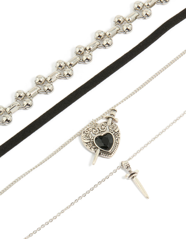 Discover this heart silver statement necklace pack close up view