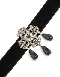 Featuring a diamante art deco design with charm beads in statement style choker necklace close up view - link has visual effect only