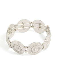 Discover this silver diamante detailed discs stretch bracelet front view - link has visual effect only
