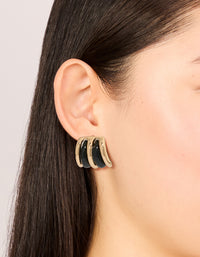 Gold Black Double Lined Stud Earrings - link has visual effect only