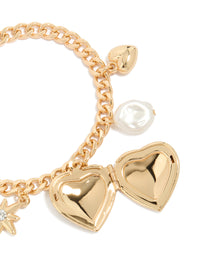 Gold Pearl & Hearts Charm Bracelet - link has visual effect only