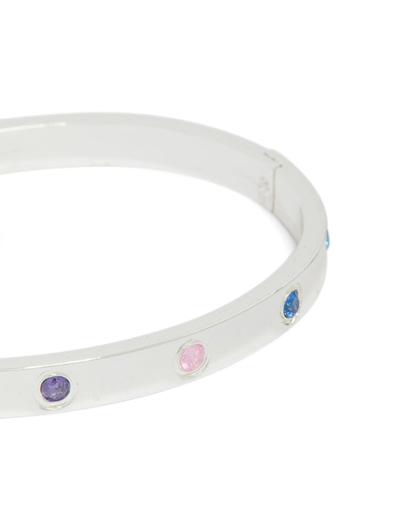 Waterproof Stainless Steel Cubic Zirconia Flower Inlay Bangle