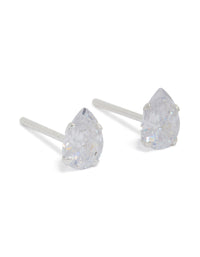 Showcasing sterling silver cubic zirconia pear stud earrings in silver front view - link has visual effect only