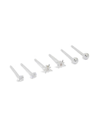 Beautifully crafted sterling silver cubic zirconia starburst earrings in a dainty 3-pack with celestial and ball design, stud closure, and clear accents front view - link has visual effect only