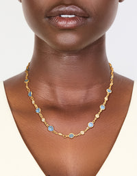 Gold Plated Blue Round Crystal Station Necklace - link has visual effect only