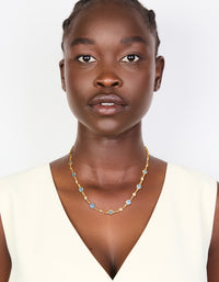 Gold Plated Blue Round Crystal Station Necklace - link has visual effect only