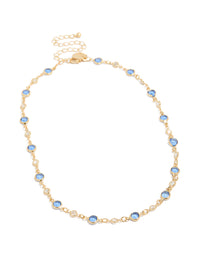Gold Plated Blue Round Crystal Station Necklace - link has visual effect only