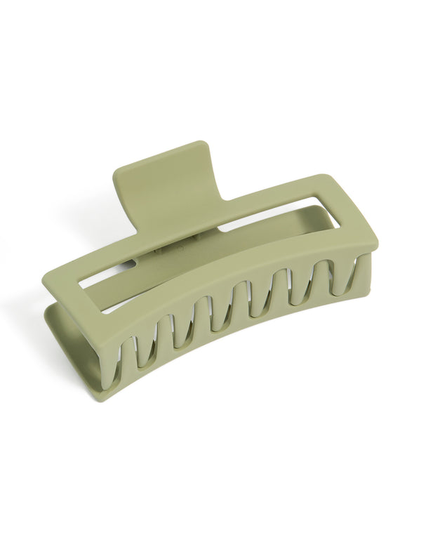 Showcasing a solid green matte extra large rectangle claw clip in darkseagreen front view