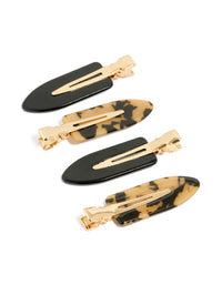 Featuring solid tortoiseshell pattern creaseless clips in black, tan, and gold 4-pack front view - link has visual effect only