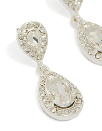 Silver Double Oval Diamante Drop Earrings - link has visual effect only