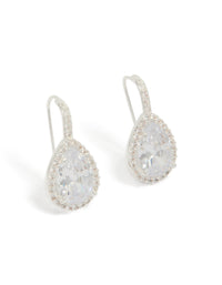 Showcasing large hook drop earrings in statement style with cubic zirconia stones and plated finish front view - link has visual effect only