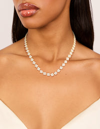Gold Plated Cubic Zirconia Multi Flower Tennis Necklace - link has visual effect only