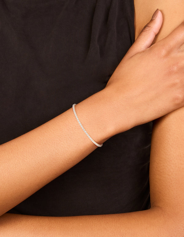 Silver Plated Cubic Zirconia Round Tennis Bracelet
