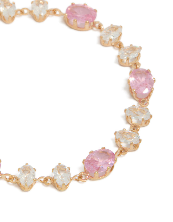Gold Clear & Pink Diamantes Bracelet