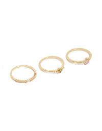 Showcasing gold plated cubic zirconia minimalist rings in a 3-pack front view - link has visual effect only