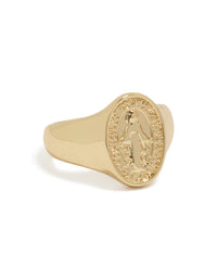 Crafted from gold plated material, this statement signet ring front view - link has visual effect only