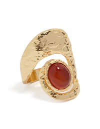Showcasing a gold plated molten large stone ring with statement styling front view - link has visual effect only