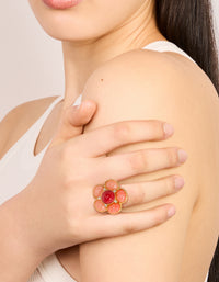 Gold Plated Statement Pink Stone Flower Ring - link has visual effect only