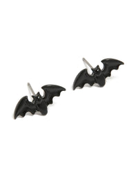 Showcasing black acrylic bat stud earrings design with silver closure front view - link has visual effect only