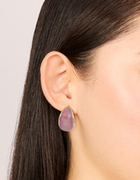 Crafted with chunky statement hoop earrings in gold, burgundy, and pink acrylic bubble 3-pack on ear view - link has visual effect only