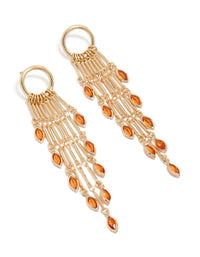 Gold Ring With Long Amber Diamante Chain Drop Earrings - link has visual effect only