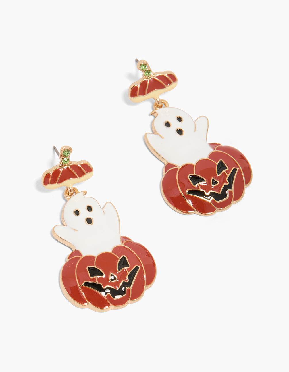 Gold Friendly Ghost Pumpkin Drop Earrings