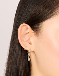 Waterproof Gold Plated Stainless Steel Cubic Zirconia Mixed Huggie Drop Earrings 2-Pack - link has visual effect only