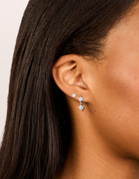Waterproof Stainless Steel Cubic Zirconia Round Stud & Drop Earrings 2-Pack - link has visual effect only