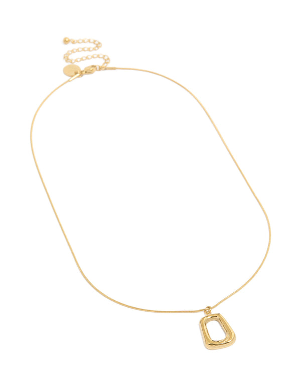 Explore this waterproof gold plated stainless steel open rectangle pendant necklace front view