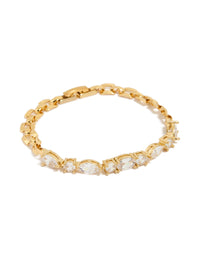 Waterproof Gold Plated Stainless Steel Cubic Zirconia Mixed Shaped Bracelet - link has visual effect only