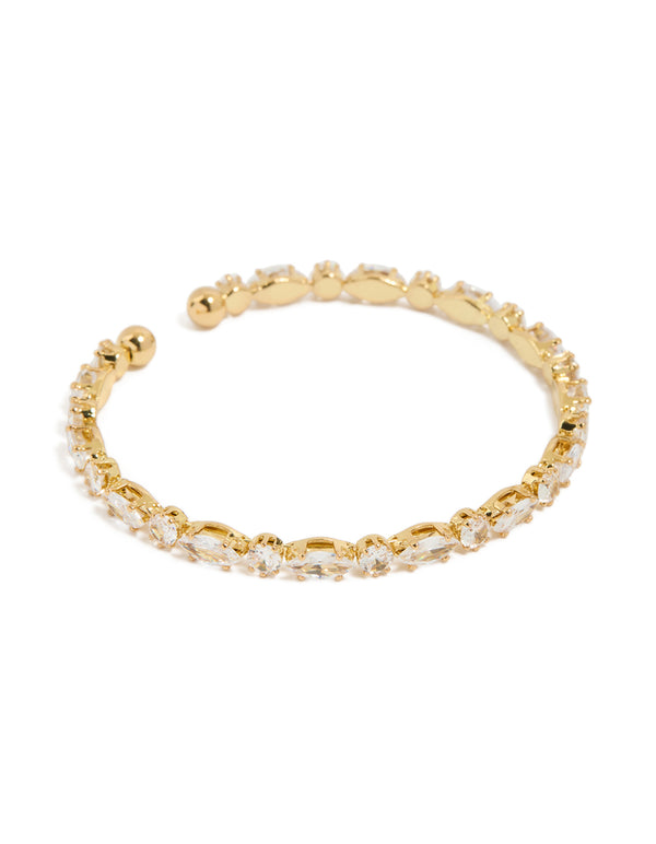Waterproof Gold Plated Stainless Steel Marquise & Round Cubic Zirconia Wrist Cuff