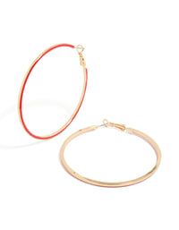 Gold Outline Red Enamel Hoop Earrings - link has visual effect only