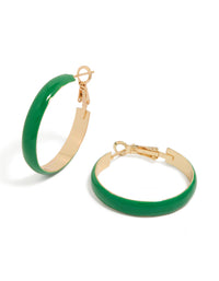 Gold Simple Green  Enamel Hoop Earrings - link has visual effect only