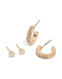 Gold Diamante Stud & Hoop Earrings Set - link has visual effect only