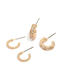 Gold Bubble & Diamante Huggie Earrings 2-Pack - link has visual effect only