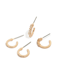 Gold Simple Diamante Huggie Earrings 2-Pack - link has visual effect only