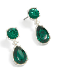 Silver Green Teardrop & Circle Diamante Earrings - link has visual effect only