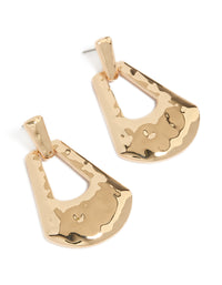 Featuring large barbell drop earrings in gold with statement style front view - link has visual effect only