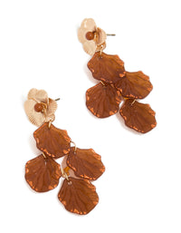 Gold Cognac Brown Petal Drop Stud Earrings - link has visual effect only