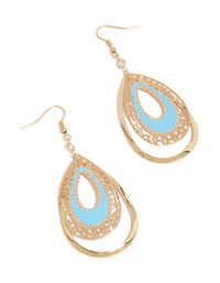 Gold & Aqua Layered Teardrop Drop Earrings - link has visual effect only