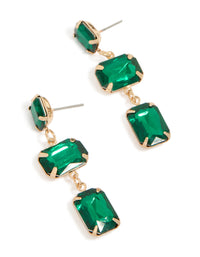 Gold Rectangle Green Diamante Drop Earrings - link has visual effect only