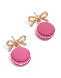 Gold Bow Top Pink Macaron Earrings - link has visual effect only