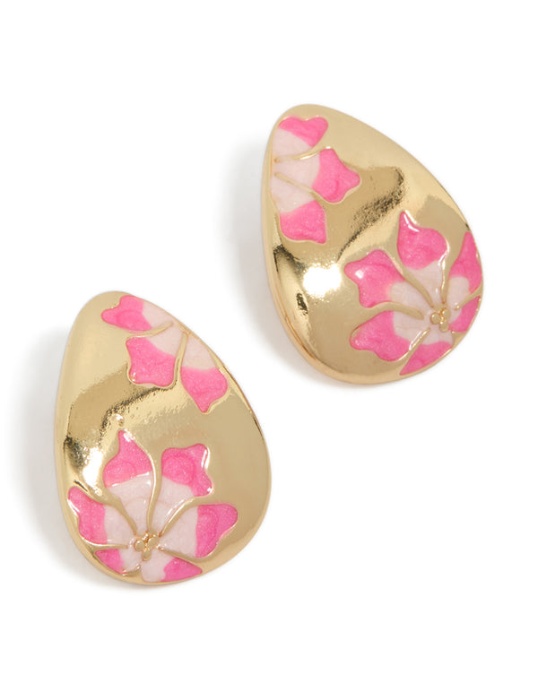 Gold Painted Flower Huggie Earrings