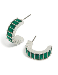 Silver Green Diamante Huggie Earrings - link has visual effect only