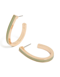 Gold Green Enamel Oval Hoop Earrings - link has visual effect only