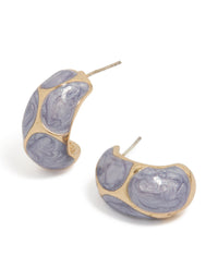 Gold Marble Lilac Enamel Huggie Earrings - link has visual effect only