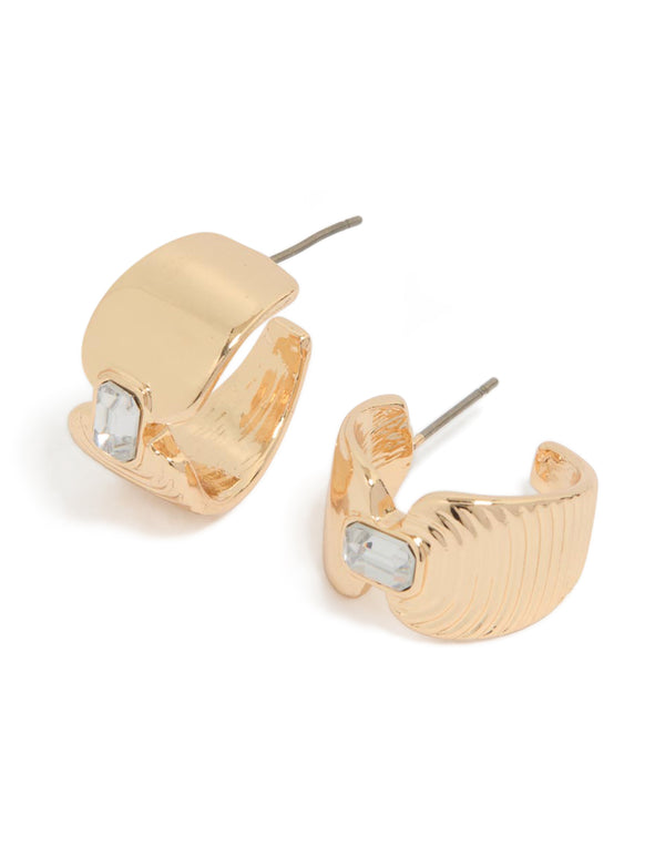 Gold Hourglass Diamante Huggie Earrings