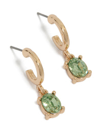 Gold Oval Olive Green Diamante Huggie Earrings - link has visual effect only