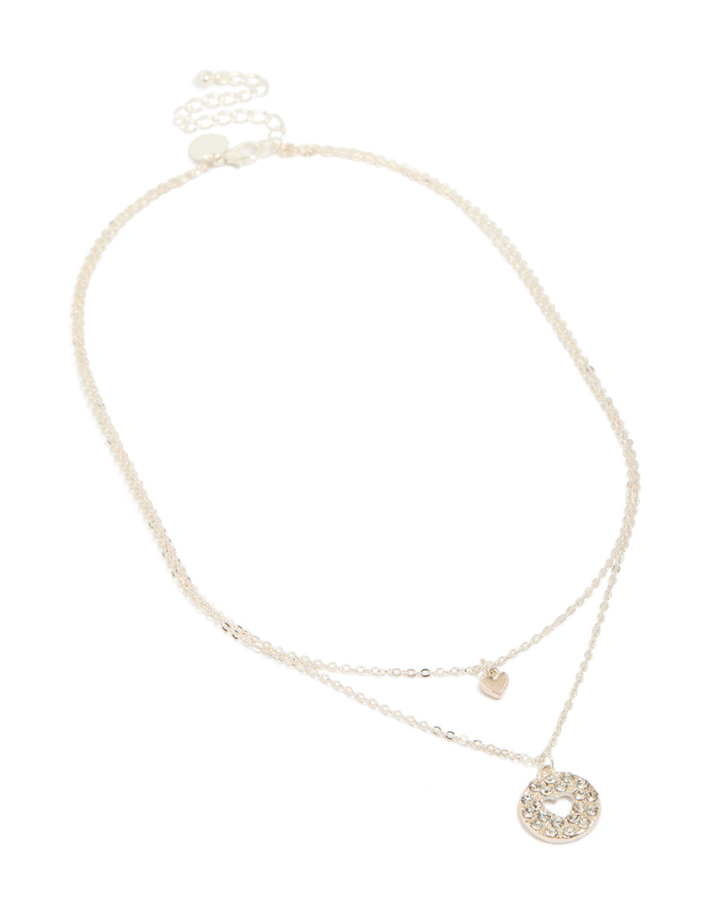 Discover this silver heart cutout pendant layered necklace dainty design front view