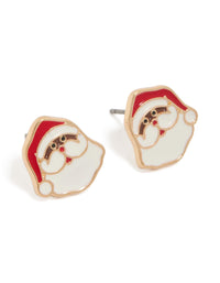 Gold Enamel Santa Stud Earrings - link has visual effect only